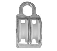 Amig - Polea Doble Fija Modelo 651 - Rueda de Plástico Blanca - 9 x 40 mm - Acero Zincado - Interior y Exterior - No Apta para Elevación