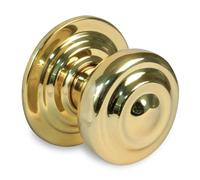 Amig - Pomo de Latón para Puertas - 70 mm de Diámetro - Latón y Base de Acero - Dorado - Tirador con Tornillo y Tuerca de Fijación - Ideal para Puertas de Entrada