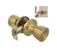 Amig - Pomo de paso - Juego de pomos con manilla en ambos lados - Ideal para puertas de interiores - Latón - Color Dorado - Tipo copa - Picaporte de entrada 60/70 mm