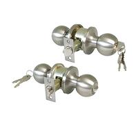 Amig - Pomo Puerta Entrada | Con Picaporte de Entrada 60/70 mm | Pomo de Bola en Ambos Lados | Con Cerradura y Condena | Sistema Antitarjeta | Para Puertas de Madera | Acero Inoxidable Mate