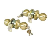 AMIG - Pomo Puerta Entrada | Con Picaporte de Entrada 60/70 mm | Pomo de Bola en Ambos Lados | Con Cerradura y Condena | Sistema Antitarjeta | Para Puertas de Madera | Dorado Mate