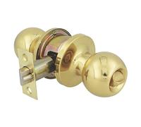 Amig - Pomo Puerta Entrada - Con Picaporte de Entrada 60/70 mm - Pomo de Bola en Ambos Lados - Con Cerradura y Condena - Sistema Antitarjeta - Para Puertas de Madera - Dorado Brillo