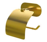 Amig - Portarrollos Adhesivo de baño para Papel higiénico con Tapa Mod. EA-4 - Soporte Rollo de WC Adhesivo sin Tornillos - 140 x 125 mm - Acero Inoxidable - Oro Mate