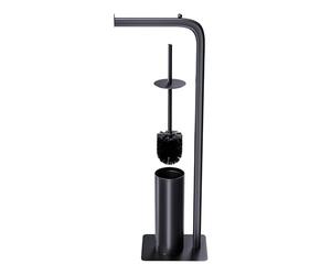 Amig - Portarrollos con Escobillero Formaduo - 210 x 160 x 725 mm - Acero y Polipropileno - Color Negro - Set de Baño 2 en 1 Funcional y Elegante - Ahorro de Espacio y Organización