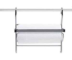 Amig - Portarrollos de Pared con Enganche para Colgar Plateado de Acero Cromado Brillante para Papel de Cocina, Aluminio o Film - 25 x 26 x 13 cm - Práctico y Fácil de Instalar