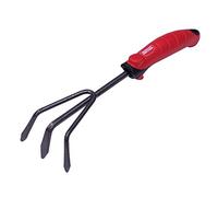 Amig - Rastrillo Jardin con Mango ABS - Escarificador de 3 Púas de Acero para Recoger Material Orgánico de Color Rojo-Negro - Medidas - 13 1/2".