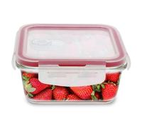 Amig - Recipiente Hermético de Vidrio 690 ml - Microondas, Horno, Congelador Seguro - Fácil Limpieza, Libre de BPA - Ideal para Trabajo/Ocio, Transparente, 141x141x61mm