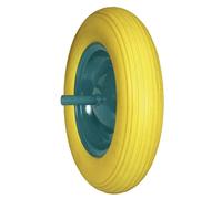 Amig - Rueda Impinchable de Poliuretano Amarillo Mod. 2610 para Carretillas de Mano o Carritos de Almacén o de Obras - Diámetro Ø360 x 80 x 200 mm · Llanta Verde sin Tornillos
