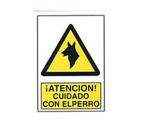 Amig - Señal de Advertencia | Cartel o placa de Peligro | Cuidado con el Perro | Adhesiva y pegatina | Polietileno | Apta para Exteriores e Interiores | Para Obras, Locales o Viviendas | 30 x 21 cm