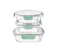 Amig - Set de 3 Recipientes Herméticos para Alimentos - Capacidad: 400 ml / 370 ml / 320 ml - Redondo, Rectangular y Cuadrado - Para Microondas, Horno, Congelador y Lavavajillas - Color verde