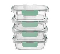 Amig - Set de 4 Recipientes rectangulares Herméticos para Alimentos - Capacidad: 370 ml - 145 x 104 x 47 mm - Contenedor de Cristal para Microondas, Horno, Congelador y Lavavajillas - Color verde