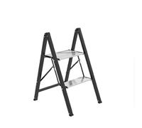 Amig Taburete Plegable 2 Peldaños Negro 66x48x40 cm | Fabricado en aluminio y acero. Antideslizante, estable, resistente y fácil de guardar.