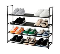 Amig - Zapatero de 4 Niveles Undern - 86 x 28 x 71,5 cm - Plástico y Tela Resistente al Agua - Negro - Ligero y Fácil de Limpiar - Organizador para Entrada o Dormitorio