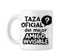 AMIGO INVISIBLE - Taza de Cerámica con Frase divertida | Taza oficial del MEJOR AMIGO INVISIBLE | 330 ml Regalo Original de Navidad para hombre o mujer. Compañeros de trabajo. Blanco Brillante