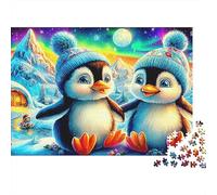 Amigos Pingüinos Rompecabezas 1000 Piezas Adultos Dos Pingüinos Lindos en País de Las Maravillas Invernal, Premium Grueso Resistente, Vibrante Desafiante Alivio Estrés Regalo 38x26cm/1000pzs