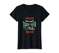 Amigos Que viajan Juntos, se meten en Problemas Camiseta gráfica económica, Mujer, Negro, XS