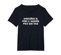Amiguiños Si Pero A Vaquiña Polo Que Vale Frases En Gallego Camiseta, Mujer Tallas Grandes, Negro, 1XL Grande