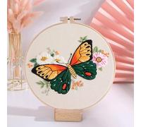 Amiiba Kit de iniciación de bordado con elegante mariposa en patrón de ramas florales, para el día de San Valentín, para parejas, kit de punto de cruz estampado de gama completa para principiantes y