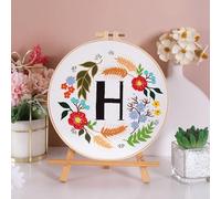 Amiiba Kit de iniciación de bordado con guirnalda de letras H, para el día de San Valentín, para parejas, kit de punto de cruz estampado de gama completa para principiantes y adultos (letra H)