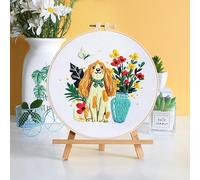 Amiiba Kit de iniciación de bordado con patrón de cachorro alegre de jardín, día de San Valentín, para parejas, kit de punto de cruz para principiantes y adultos (cachorro alegre)