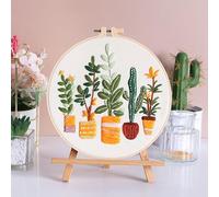 Amiiba Kit de iniciación de bordado con patrón de plantas en maceta de tonos cálidos, día de San Valentín, kit de punto de cruz para principiantes y adultos (plantas en maceta)