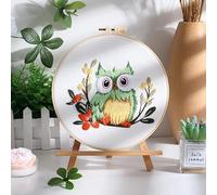 Amiiba Kit de iniciación de bordado con patrón floral de búho caprichoso hecho a mano, para el día de San Valentín, para parejas, kit de punto de cruz para principiantes y adultos (búho floral)