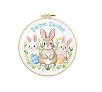 Amiiba Kit de iniciación de bordado con patrón floral de nido de huevo de Pascua, día de San Valentín, pareja, kit de punto de cruz estampado de gama completa para principiantes y adultos (conejo de