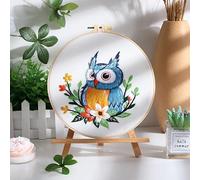 Amiiba Kit de inicio de bordado con patrón floral de búho, para el día de San Valentín, para parejas, kit de punto de cruz estampado de gama completa para principiantes y adultos (búho)