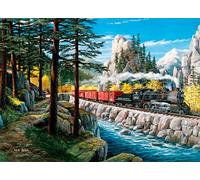 Amiiba Kit de pintura por números, tren de vapor, pino alpino bosque río 40,6 x 50,8 cm pintura acrílica por número Wall Art Crafts (tren, sin marco)