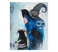 Amiiba Kits de pintura por números, Halloween Magic Witch Skull Black Cat 40.6x50.8 cm, pintura acrílica por números, arte de pared (bruja, sin marco)