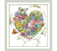 Amiiba Kits de punto de cruz preimpresos para adultos, mariposas, amor, flores, corazón, 11 quilates, kits de bordado con estampado, decoración de pared para principiantes y niños