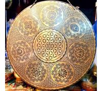 Amilav Collections 22" Flower of Life Etching Carving Gong-Tibetan Gong-Gong For Sound Healing Yoga