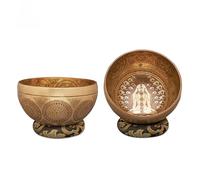 Amilav Collections Cuenco budista tibetano grabado a mano con grabado fino, cuenco tibetano con cojín y martillo, curación espiritual y meditación