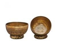 Amilav Collections Dorje Cuencos de canto hechos a mano grabados, cuenco de canto hecho a mano con grabado fino, cuenco de canto tibetano con almohada y piruleta, curación espiritual y meditación