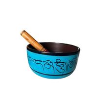 Amilav Collections Juego de cuencos tibetanos de metal pintado a mano, instrumento musical grande de 7 pulgadas con mazo de madera para meditación, yoga y curación, Om Mani Padme Hum Peace
