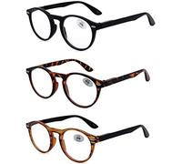 Amillet Gafas de lectura paquete de 3 para hombres y mujeres, tocadiscos retro, 3 colores con caja de regalo, gafas de lectura +2.50