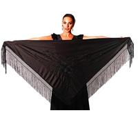 AMINA JAADE Mantón flamenco grande. Medida 195X95cm sin contar los flecos (30cm), bordado a una cara. (Negro bordado negro)