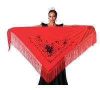 AMINA JAADE Mantón flamenco grande. Medida 195X95cm sin contar los flecos (30cm), bordado a una cara. (Rojo bordado negro)