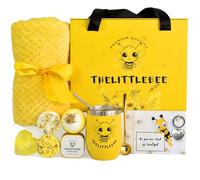 AMIND The Little Bee - Caja de regalo amarilla para mujer con vela aromática de miel y jabón, bomba de baño de manzanilla, vaporizadores de ducha, manta acogedora, vaso amarillo, llavero de corazón,