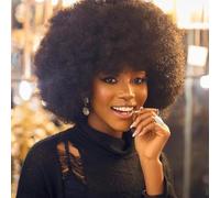 Aminow Peluca Afro De Los Años 70 Para Mujer, Peluca Afro Rizada Corta Negra Natural, Peluca Sintética Sin Pegamento Con Flequillo, Peluca Afro Hinchada Y Esponjosa Hinchada Para Fie