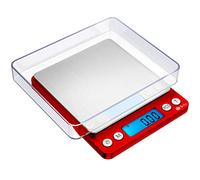 AMIR Bascula Cocina Digital, 500g/0.01g Balanza Comida de Alta Precisión con Pantalla LCD Retroiluminada, Peso Cocina Digital Acero Inoxidable, Función de Tara y PCS (Rojo)