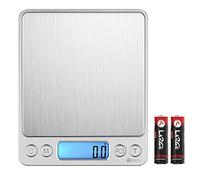 AMIR Báscula de Cocina Digital, 3kg/0.1g, Bascula Comida Electrónica con 2 Bandejas y Pantalla LCD, Funciones de Tara y Recuento de Piezas, Balanza Cocina de Acero Inoxidable para Peso de Cocina