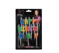 AMIRA powered by decocino - Juego de velas Happy Birthday - Decoración ideal para tartas, tartas y magdalenas, fiestas, cumpleaños, celebraciones, decoración, coloridas, cumpleaños, velas, velas de
