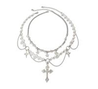 AMISENK 2 elegantes collares de perlas con cruces y perlas elegantes adornos con colgantes de cruces para mujeres modernas