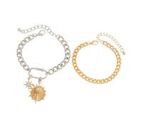 AMISENK 2 elegantes pulseras de cadena de aleación y hierro con diseño de estrella de ocho puntas con diamantes de imitación, diseño inspirado en el hip hop, diamantes de imitación incrustados
