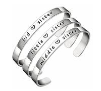 AMISENK Big Sis Middle Sis Little Sis Sister - Brazalete abierto de acero inoxidable para mujeres y niñas