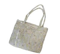 AMISENK Bolso de compras de algodón para mujer, con diseños acolchados y espacioso, casual, bolso de hombro floral, e, One Size