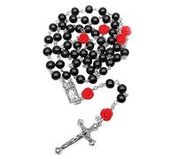 AMISENK Collar de rosario con cuentas de cristal y rosas, crucifijo, cadena de clavícula, joyería religiosa, collar largo, Cristal/aleación
