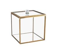 AMISENK Crystals - Soporte para hisopos de algodón de vidrio transparente, contenedor sellado a prueba de polvo con ribete dorado para organización de mesa, organizadores de vidrio con acento dorado