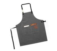 AMISENK Delantal de chef antimanchas de tela a prueba de aceite, correas ajustables para cuello/cintura, bolsillos de utilidad para camareros, delantal de cuello ajustable, gris, Talla única